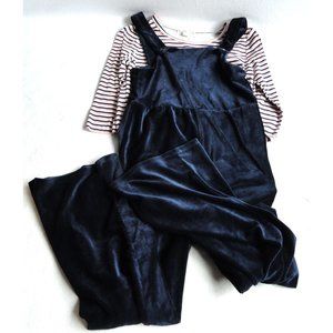 Knitworks Navy Blue Striped Velour Overalls & Shirt Set - Girls Size XL (16)